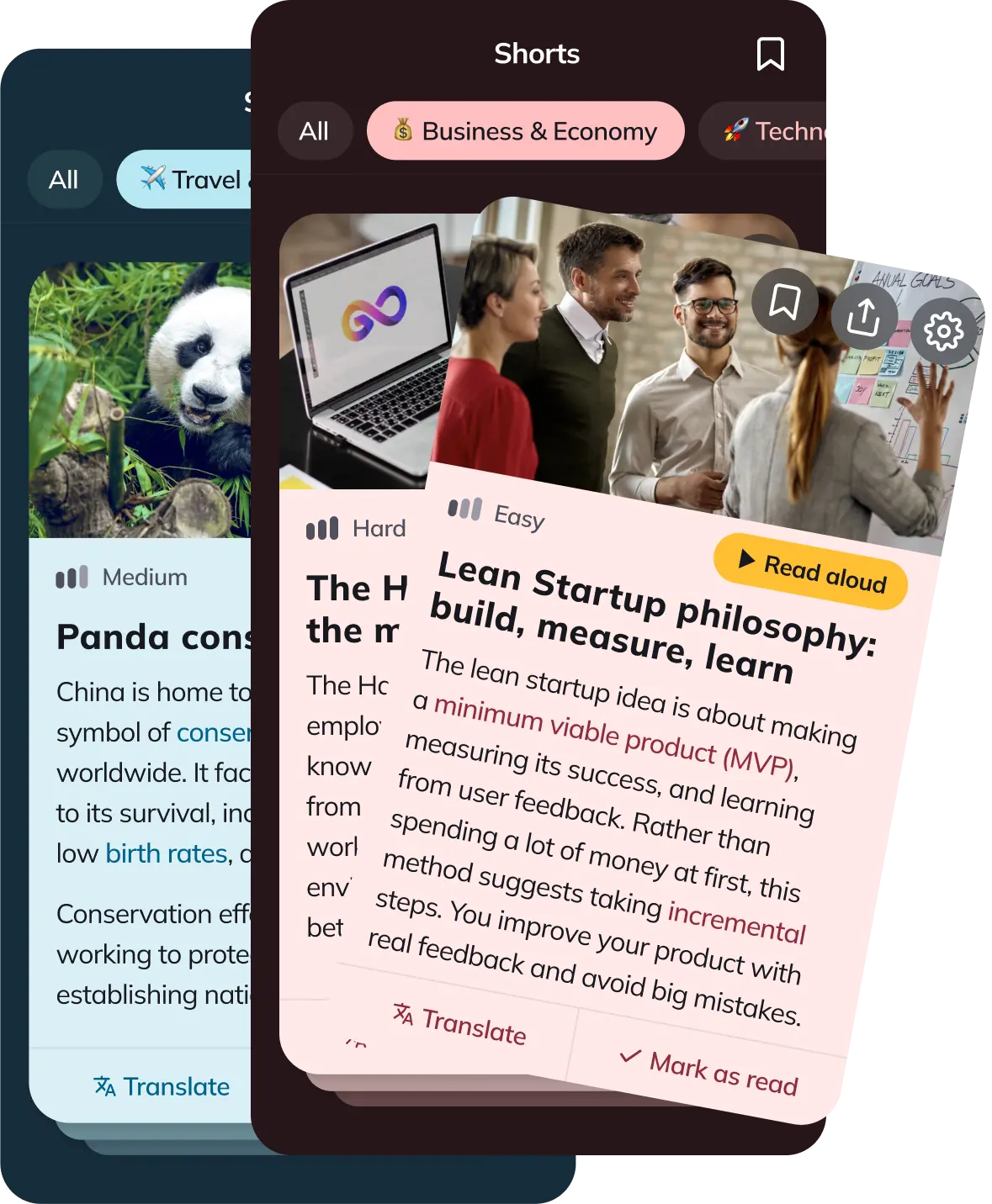 Application short cards stack from travel and culture topic